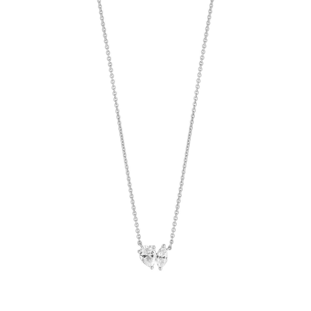 Sterling Silver Cubic Zirconia "Toi et Moi" Necklace 16-18"