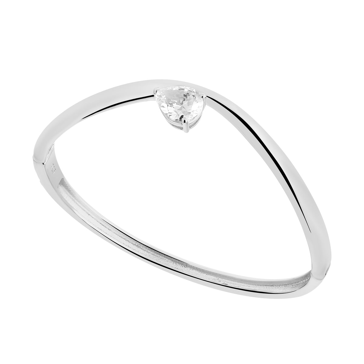 Sterling Silver Cubic Zirconia Rubover Open Torque Bangle
