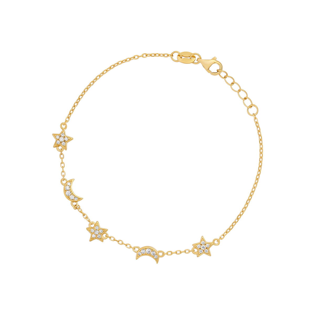 Sterling Silver Yellow Gold Plated Cubic Zirconia Drop Ball Chain Bracelet 7.5'