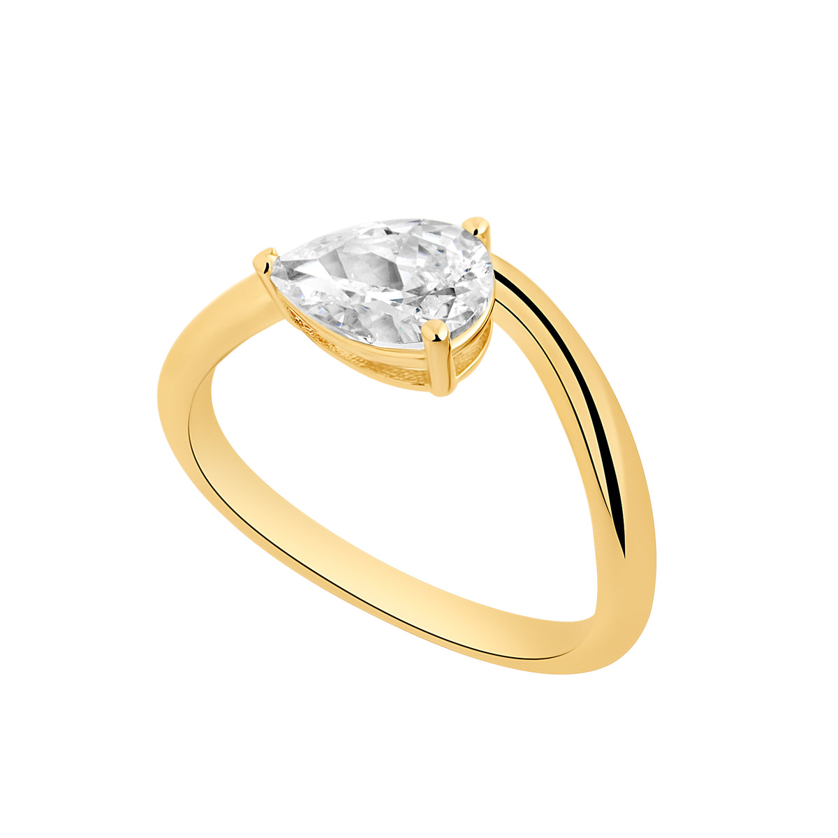 Sterling Silver Yellow Gold Plated Round Cubic Zirconia Signet Ring