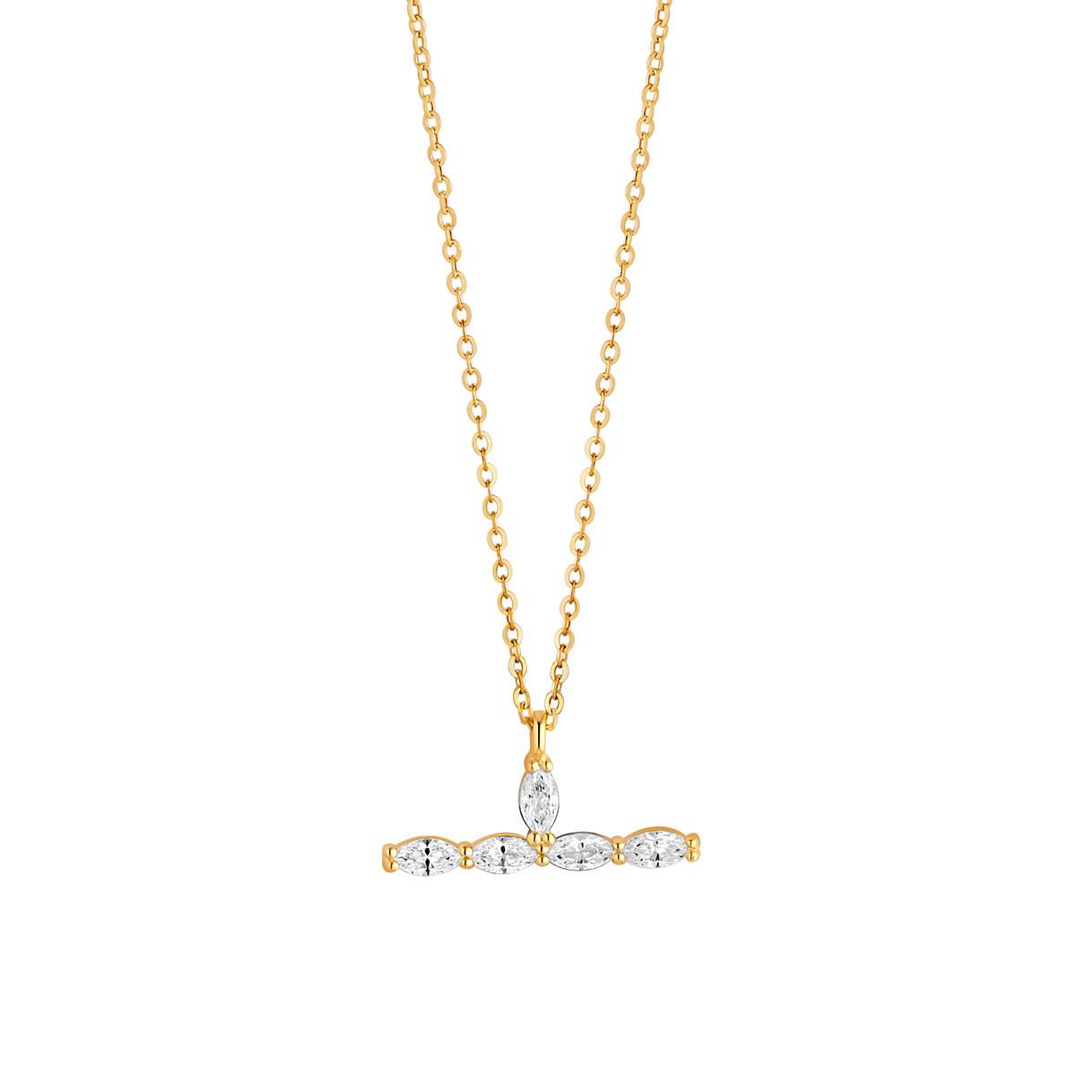 9ct Yellow Gold Cubic Zirconia Drop Bar Necklace