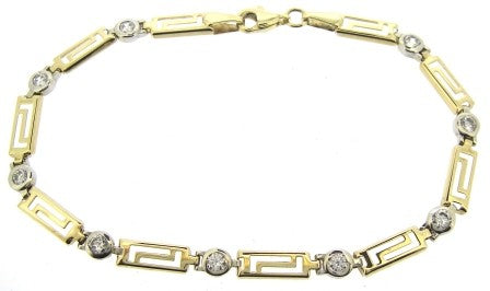 Vintage 9ct Yellow Gold Greek Key Cubic Zirconia Bracelet 7.25'