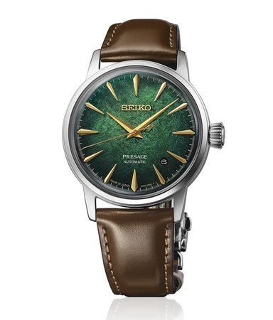 Seiko Presage Cocktail Time GMT 'Silver Bullet' 40.5mm Silver Dial Black Leather Strap Automatic Men