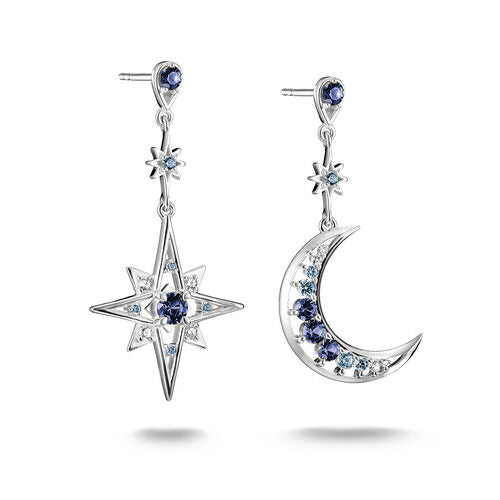 Thomas Sabo Sterling Silver Blue CZ Moon And Star Drop Earrings