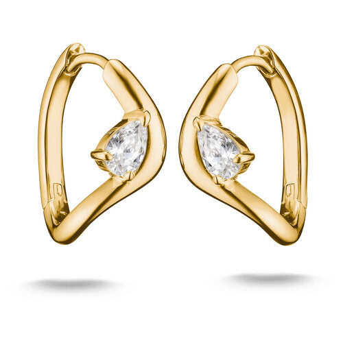 Thomas Sabo Yellow Gold Plated Wave Hoop Earrings With Pear Shaped CZ 19mm
