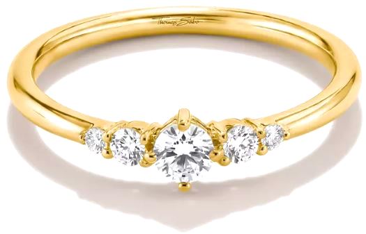 Thomas Sabo Yellow Goold Plated 5 Stone Cubic Zirconia Ring - 52