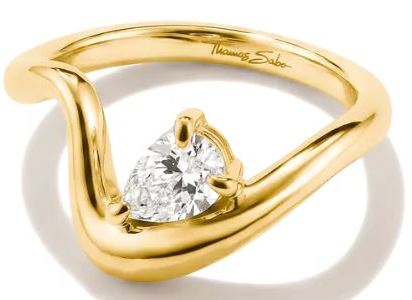 Thomas Sabo Yellow Gold Plated Wave Ring With Pear Shaped Cubic Zirconia - 54