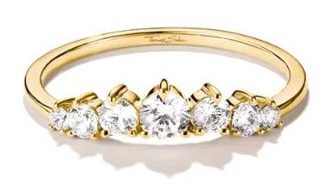 Thomas Sabo Yellow Gold Plated 7 Stone Cubic Zirconia Ring - 52
