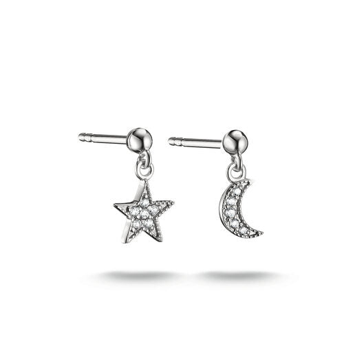 Thomas Sabo Sterling Silver CZ Moon And Star Drop Stud Earrings