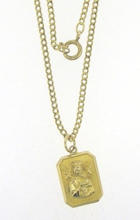 Vintage 9ct Yellow Gold 2-Sided Madonna with Child and Child of Prague Medal with Chain 20.5'