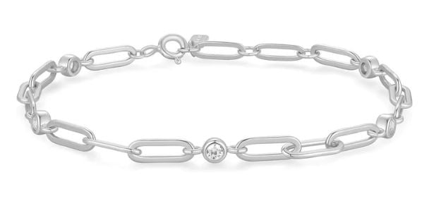 Ania Haie Gold Plated Bezel Set Cubic Zirconia Station Paper Link Chain Bracelet