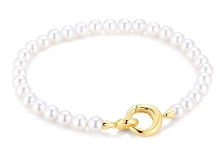 Ania Haie Gold Plated Cl Shl Pearl Beaded Bracelet 16.5-18.5cm