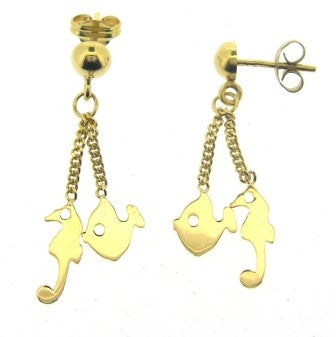 Vintage / Preowned 18ct Yellow Gold Fish And Seahorse Drop Earrings