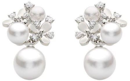 9ct White Gold Akoya Pearl & Diamond Floral Stud Earrings