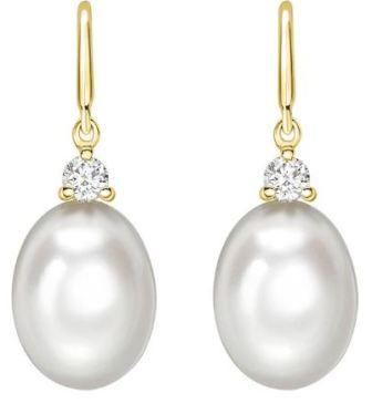 9ct Yellow Gold Diamond & Freshwater Pearl Drop Earrings