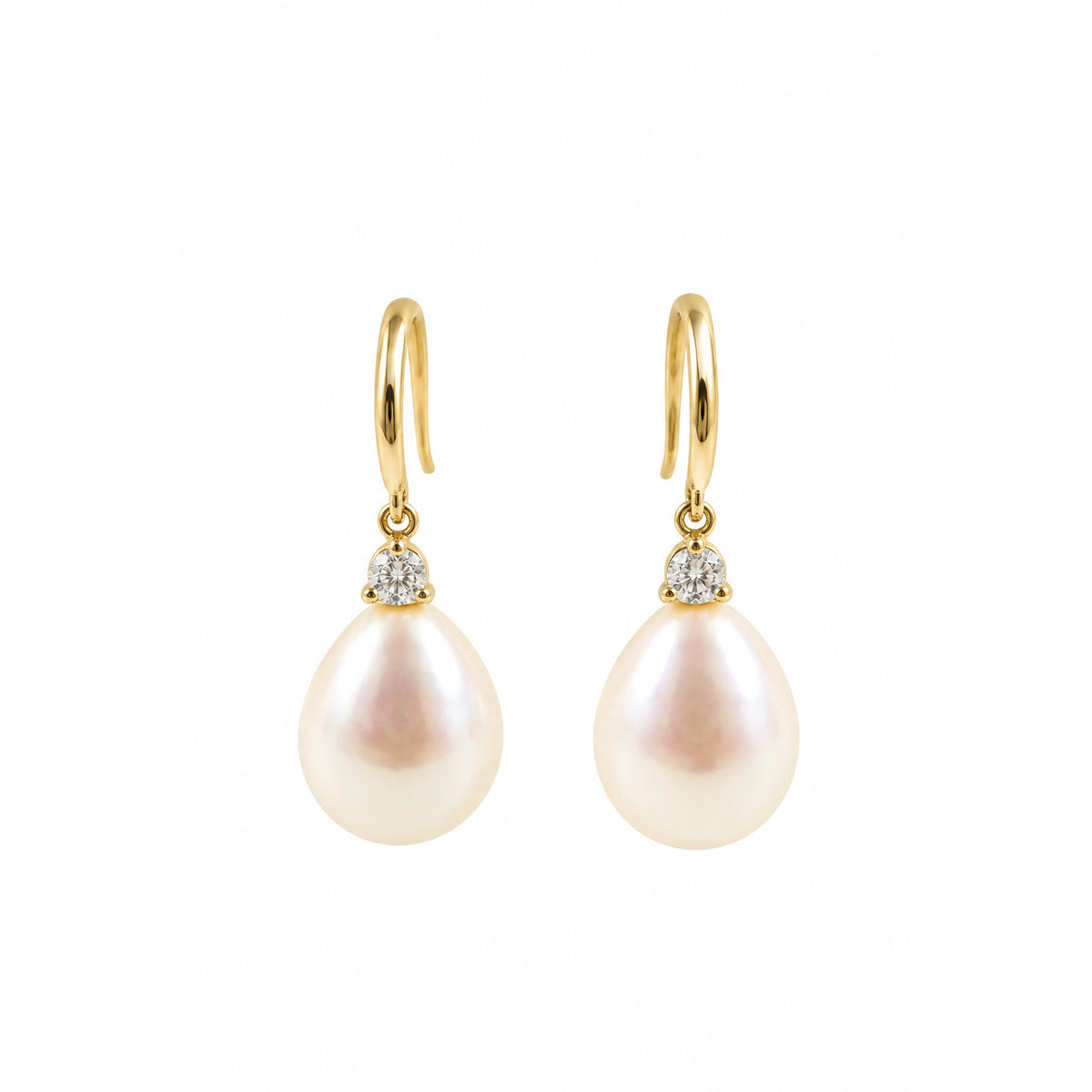 9ct Yellow Gold Diamond & Freshwater Pearl Drop Earrings