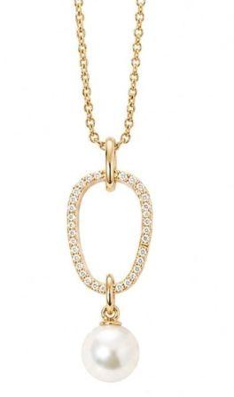9ct Yellow Gold Akoya Pearl & Diamond Amulet Necklace