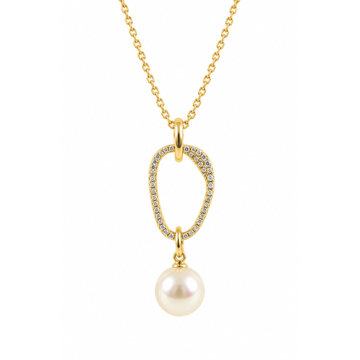 9ct Yellow Gold Akoya Pearl & Diamond Amulet Necklace
