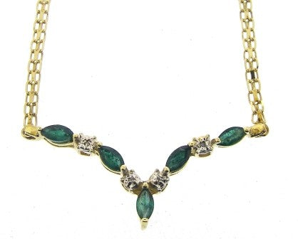 The Vintage Collection - Vintage / Preowned Estate - 10ct Yellow Gold Emerald And Diamond Necklet 16"