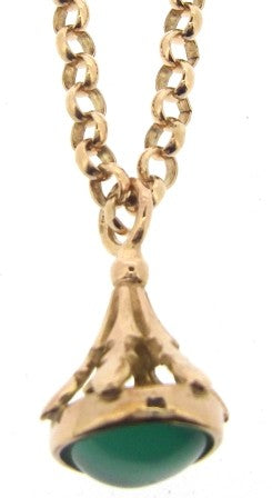 The Vintage Collection - Vintage / Preowned Estate - 9ct Rose Gold Fob With Green Stone On Round Belcher Link Chain 20"