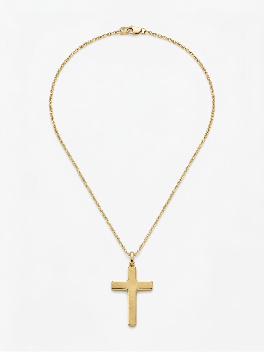 9ct Yellow Gold Plain Cross Pendant 17-18"