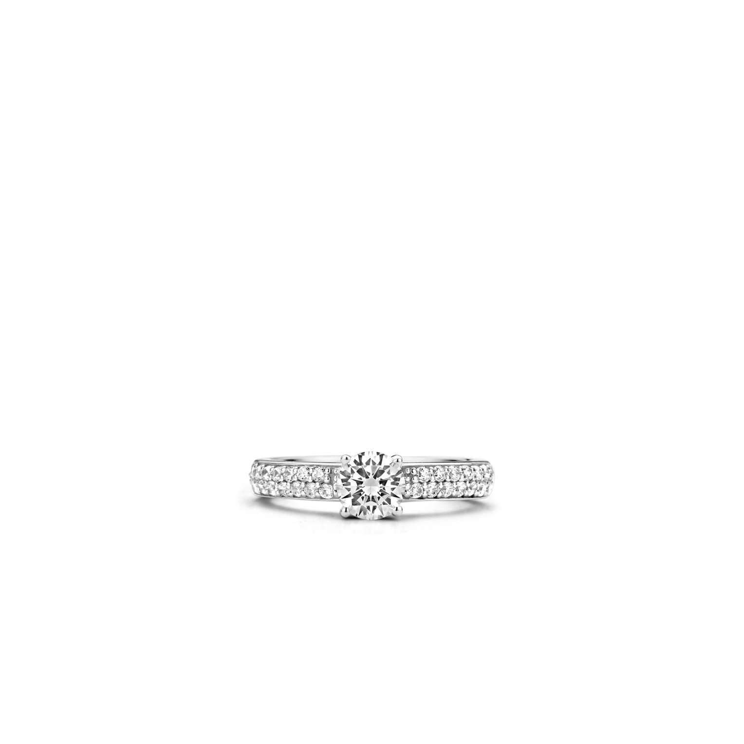 Ti Sento Cubic Zirconia Solitaire & Micro Pave Sides Size 56