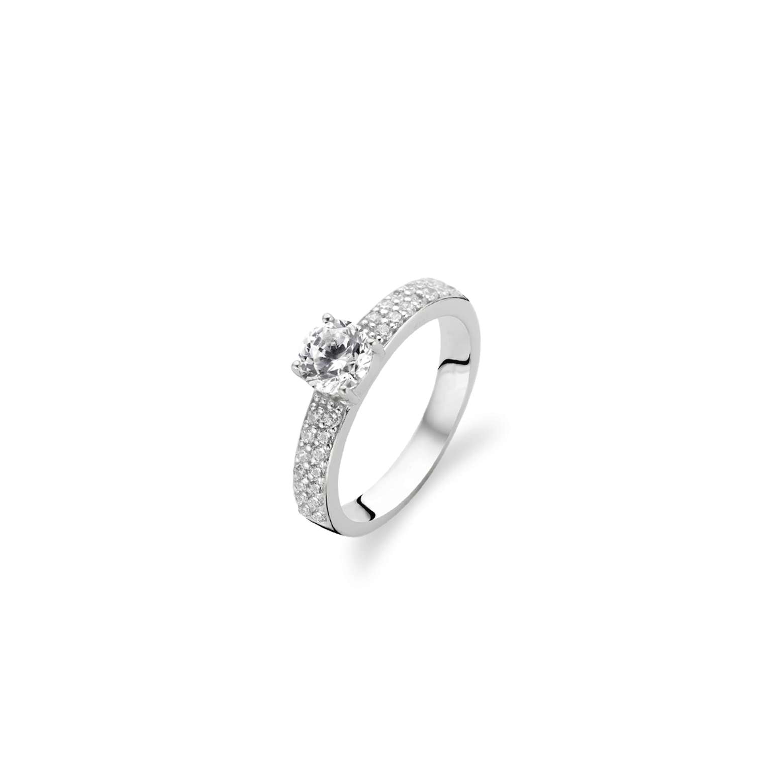 Ti Sento Cubic Zirconia Solitaire & Micro Pave Sides Size 56