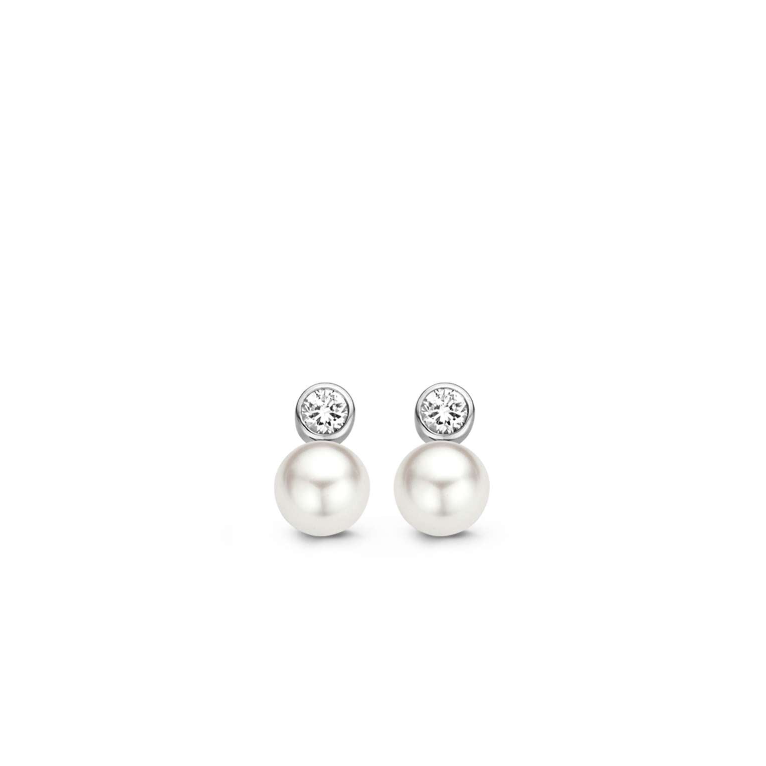 Ti Sento Pearl and Cz Stud Earrings