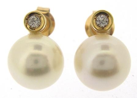 18ct Rose Gold Fresh Water Pearl & Diamond Earrings