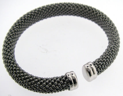 Silver Black Rhodium Plated Mesh Torque Style Bangle