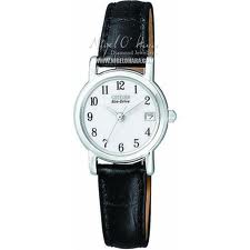 Citizen Ladies Corso Eco-Drive Watch 23mm White Dial with Black Leather Strap