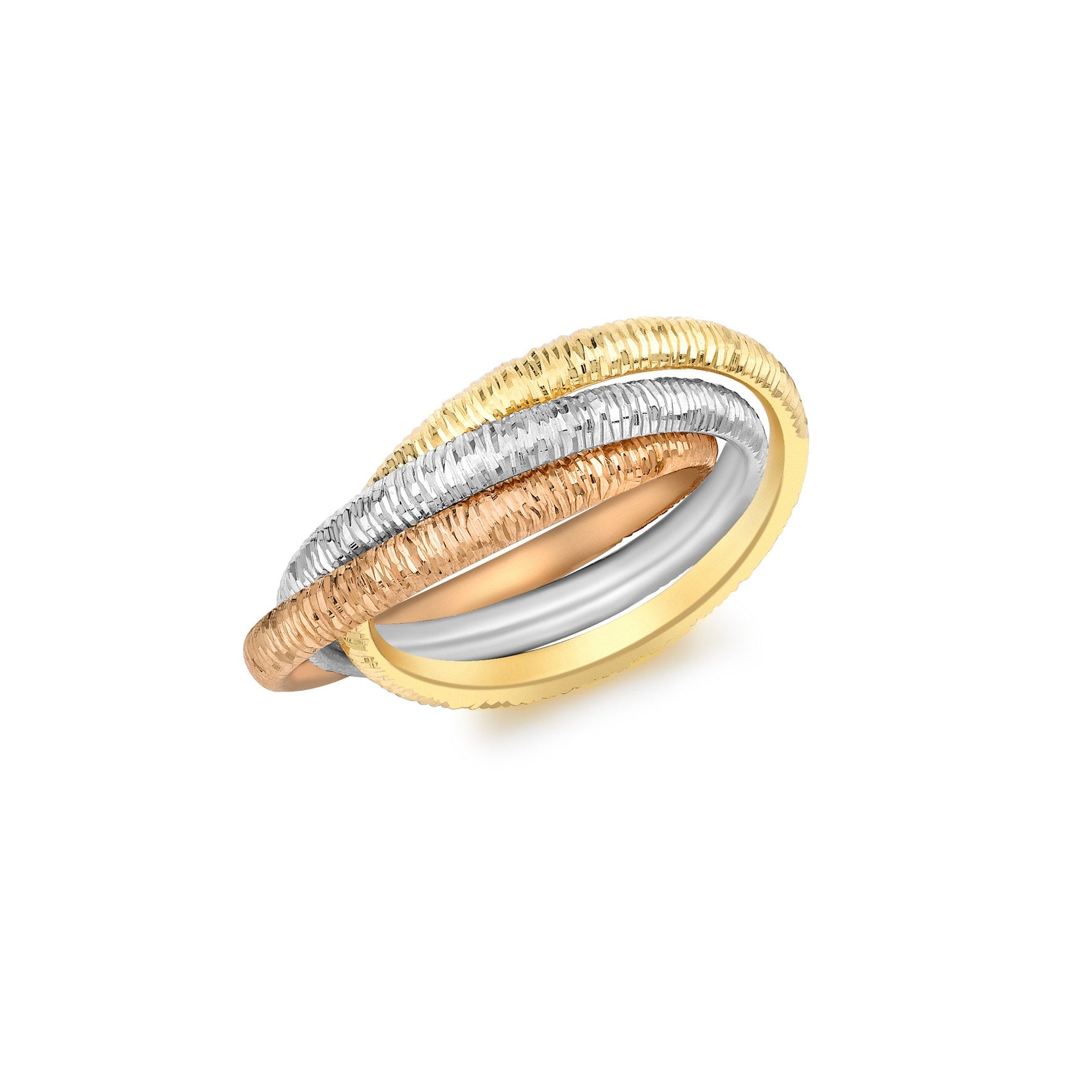 9ct Three Colour Gold Diamond Cut Russian Wedding Band