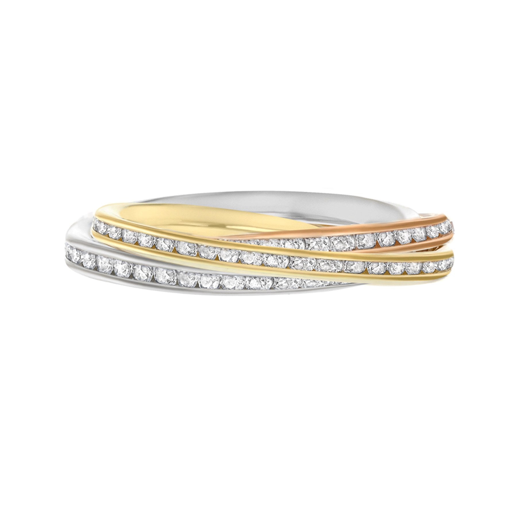 9ct Three Colour Gold Cubic Zirconia Russian Wedding Band
