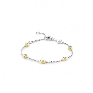 Ti Sento Sterling Silver & Gold Plated Cubic Zirconia Rubover Set Station Bracelet