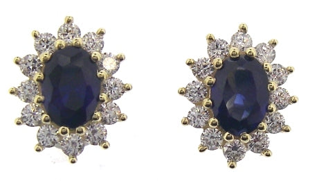 9ct Yellow Gold Created Sapphire and CZ Cluster Earrings