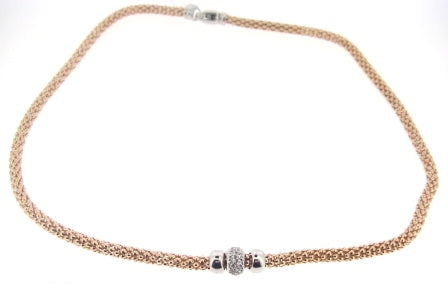 Silver Rose Gold 4mm Popcorn N/L with Cubic Zirconia Set & Polish Rondelles