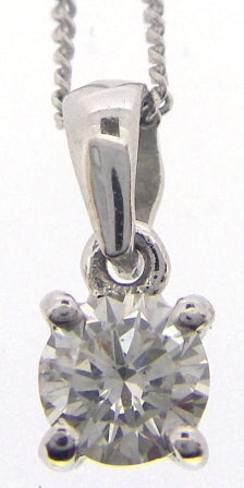 9ct White Gold Round Brilliant Diamond Claw Set Pendant