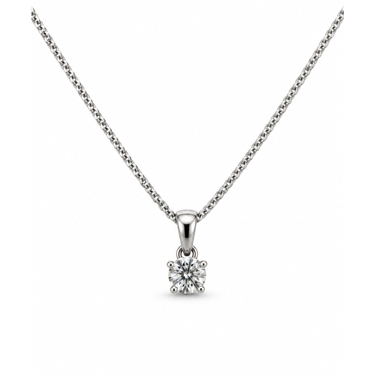9ct White Gold Round Brilliant Diamond Claw Set Pendant