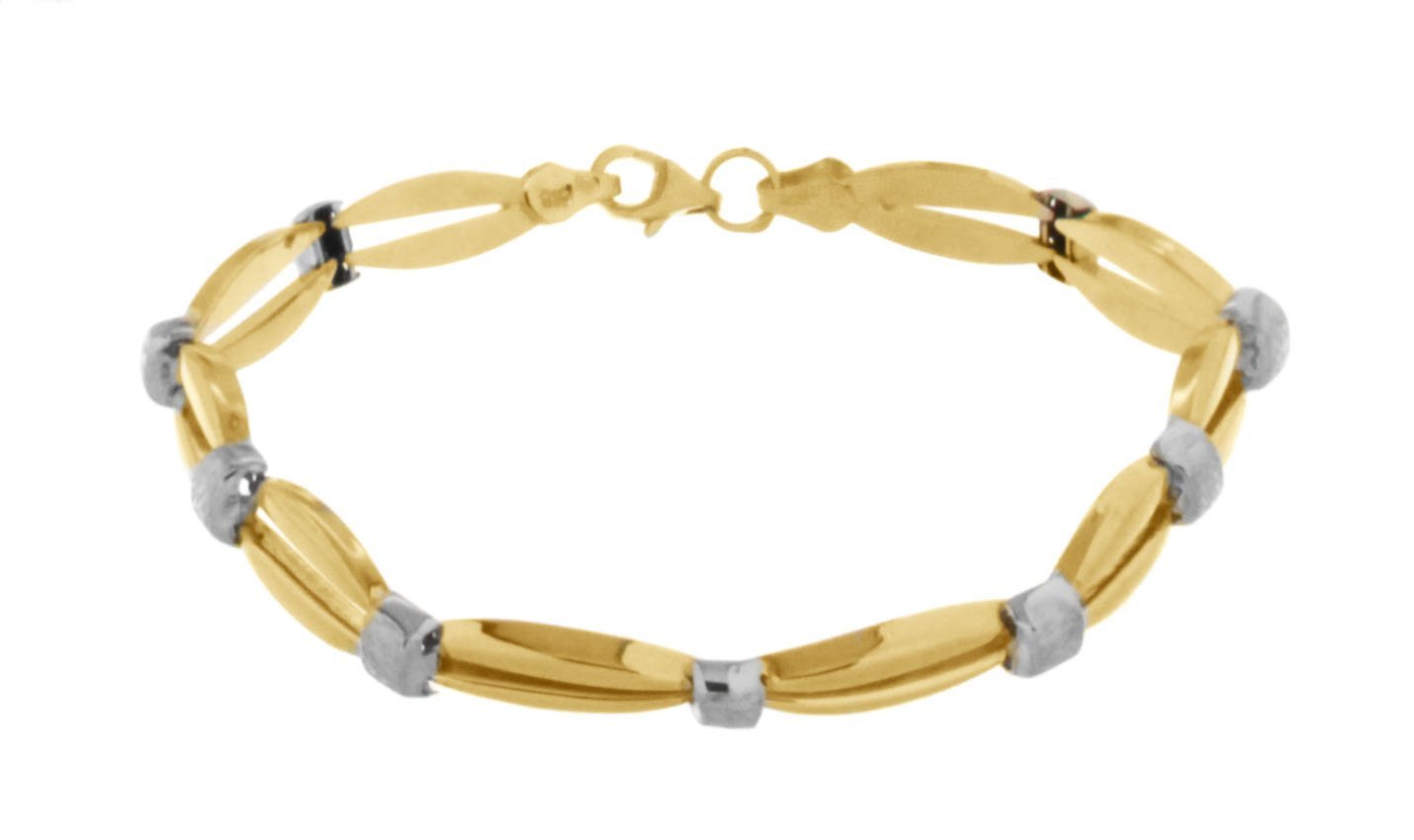 9ct Yellow Gold & White Gold Diamond Cut Oval Bar Link Bracelet