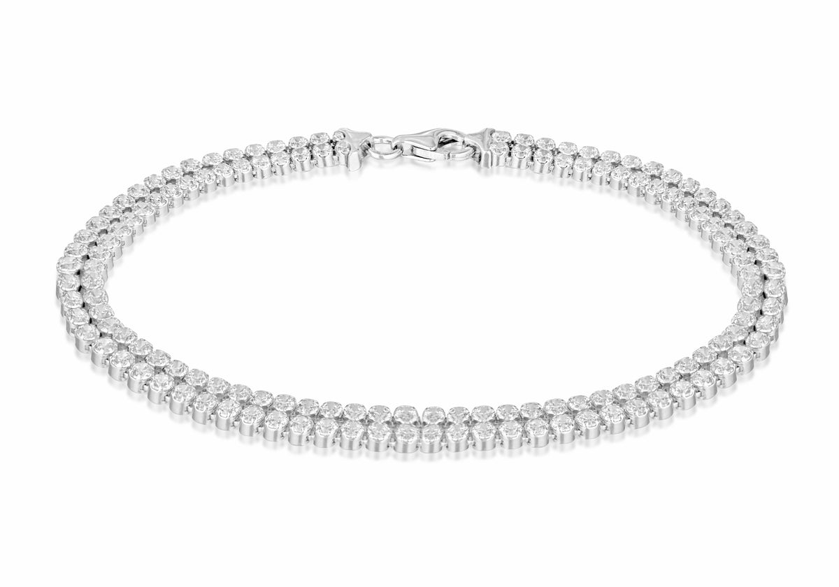 Silver 2 Row Round Cubic Zirconia Tennis Bracelet - 7.5'