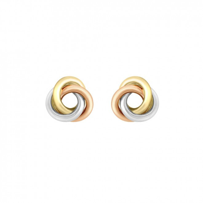 9ct Triple-Colour Gold Knot Stud Earrings