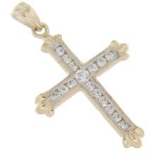 9ct Yellow Gold Cubic Zirconia Cross Pendant Necklace