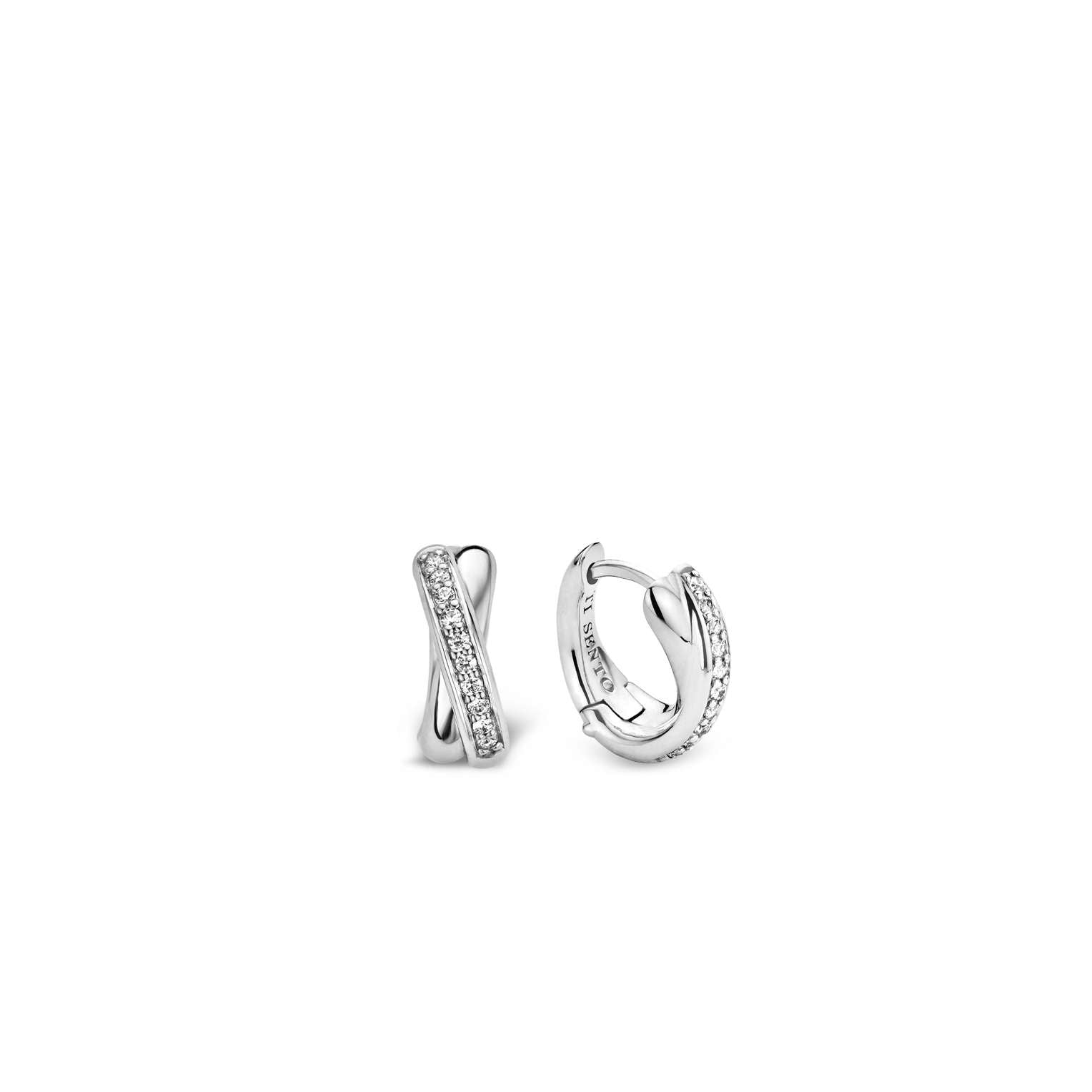 Ti Sento Silver Cubic Zirconia Cross Over Hoop Earrings 7x9mm