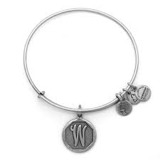Initial W Charm Bangle Russian Silver Bracelet