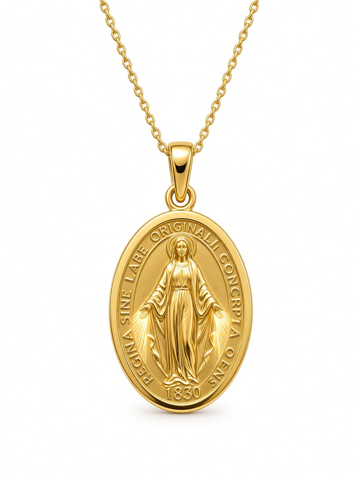 9ct Yellow Gold Miraculous Medal Pendant 17-18"