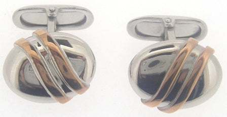 Elegant Silver & Rose Gold Plated Oval Cufflinks