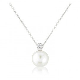 9ct White Gold Diamond & Pearl Snowman Necklace