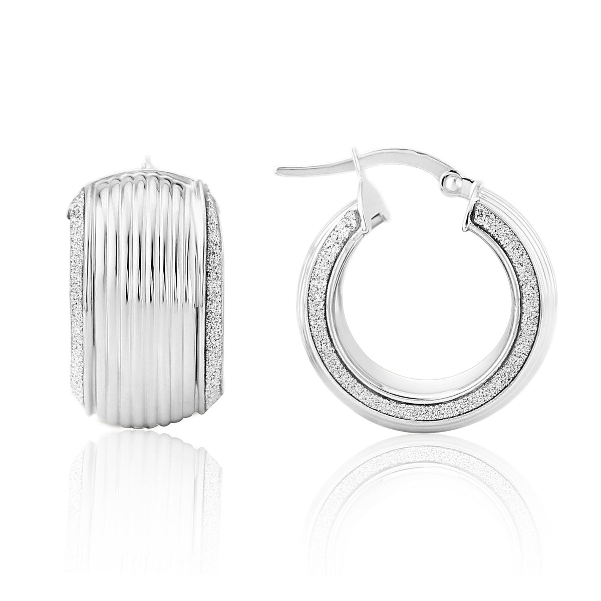 Sparkling 9ct White Gold Glitter Hoop Earrings