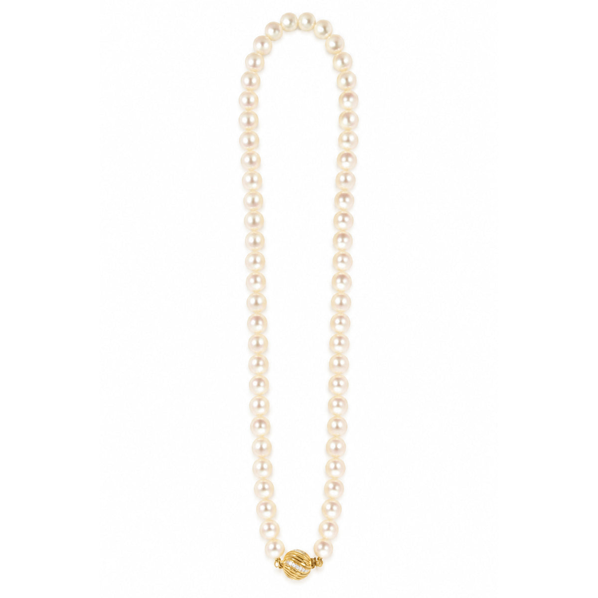 18ct Yellow Gold Diamond Clasp Cultured Pearl Necklace
