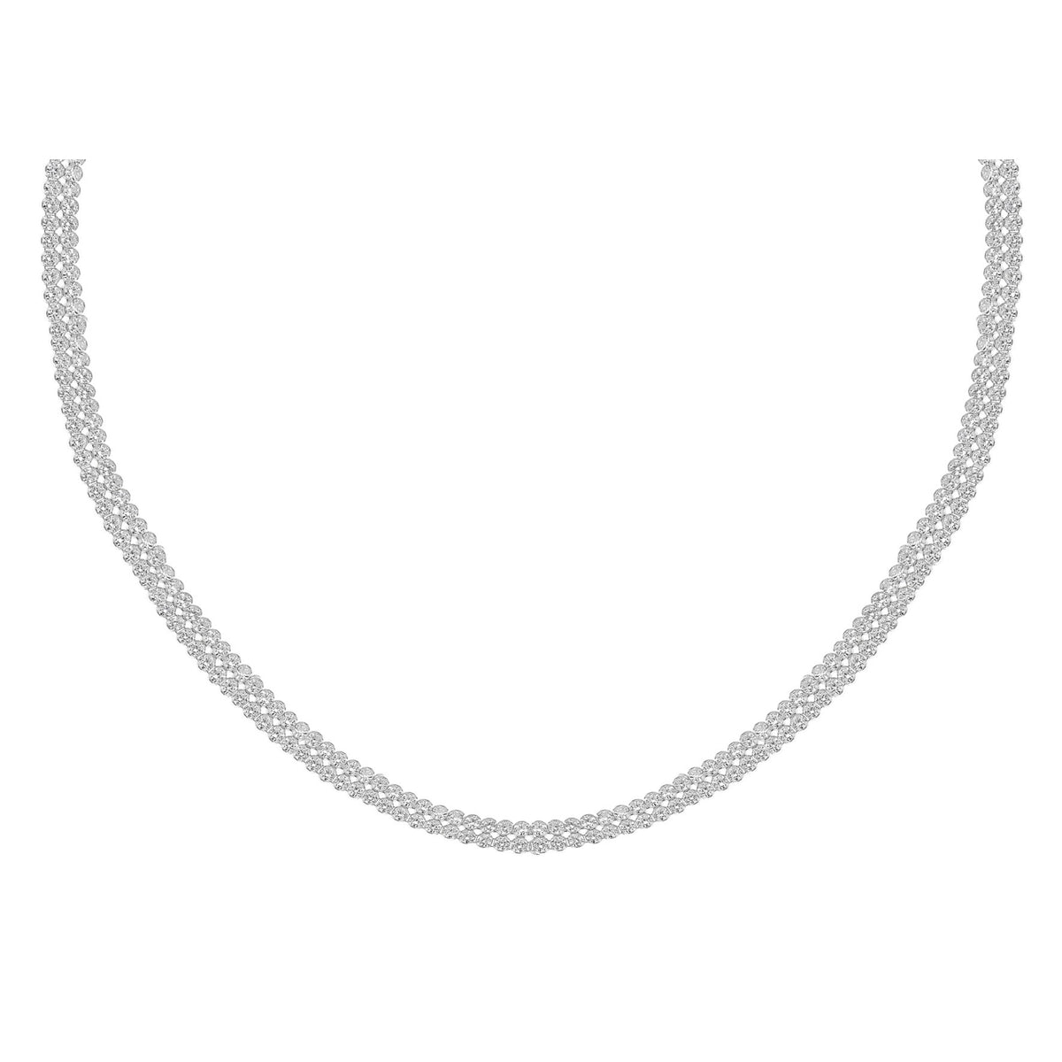 Silver Plated Double Row Cubic Zirconia Tennis Necklace 16.5'